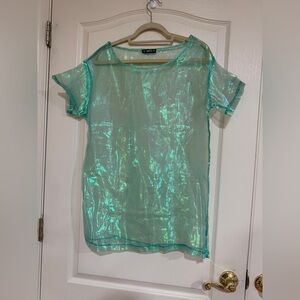 SHEIN Iridescent Teal Sheer Long Blouse/Dress/Cover up​​